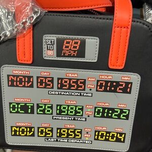 Loungefly Black and Orange Time Display Crossbody Bag- back to the future